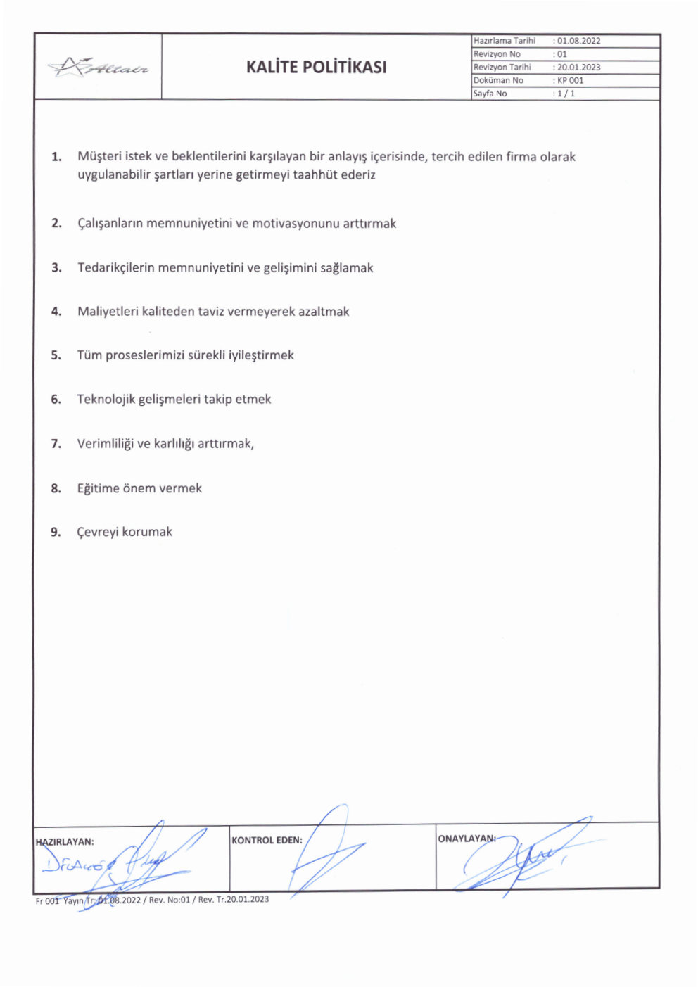 Kalite Politikası